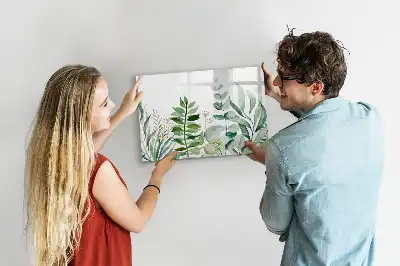 Magnetic glass dry erase board watercolor leaves design