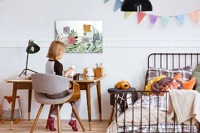 Magnetic glass dry erase board watercolor leaves design