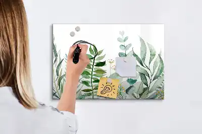 Magnetic glass dry erase board watercolor leaves design