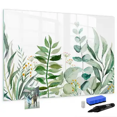 Magnetic glass dry erase board watercolor leaves design