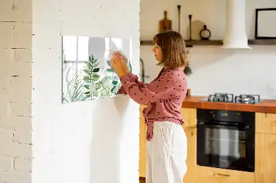 Magnetic glass dry erase board watercolor leaves design
