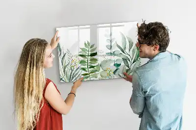 Magnetic glass dry erase board watercolor leaves design