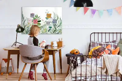 Magnetic glass dry erase board watercolor leaves design