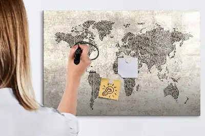 Magnetic marker board world map made from newspapers