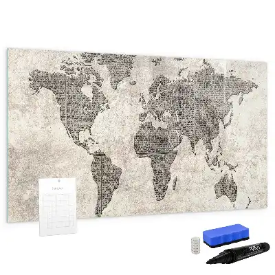 Magnetic marker board world map made from newspapers