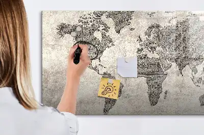 Magnetic marker board world map made from newspapers