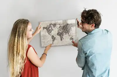 Magnetic marker board world map made from newspapers