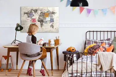 Magnetic marker board world map made from newspapers