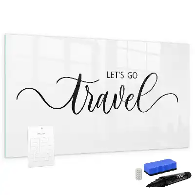 Magnetic glass dry erase board travel text