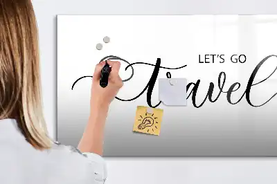 Magnetic glass dry erase board travel text