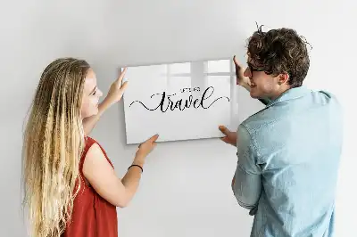 Magnetic glass dry erase board travel text