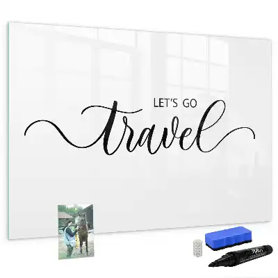 Magnetic glass dry erase board travel text