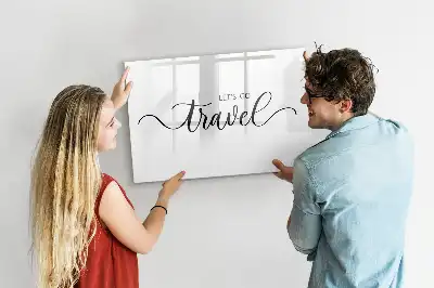 Magnetic glass dry erase board travel text