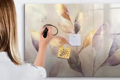 Magnetic glass dry erase board with watercolor plants design