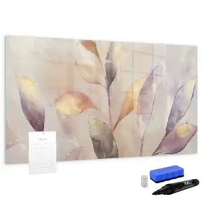 Magnetic glass dry erase board with watercolor plants design