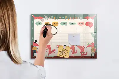 Magnetic glass dry erase board children's weekly planner