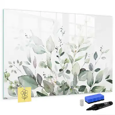 Magnetic glass dry erase board with plant leaves print