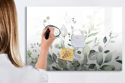 Magnetic glass dry erase board with plant leaves print