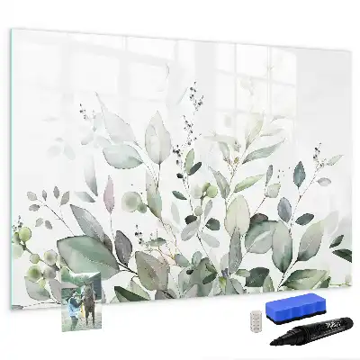 Magnetic glass dry erase board with plant leaves print