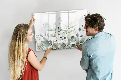 Magnetic glass dry erase board with plant leaves print
