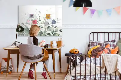 Magnetic glass dry erase board with plant leaves print