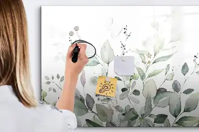 Magnetic glass dry erase board with plant leaves print