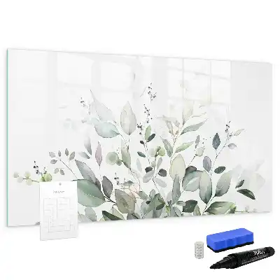 Magnetic glass dry erase board with plant leaves print