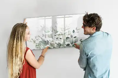 Magnetic glass dry erase board with plant leaves print