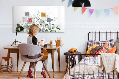 Magnetic glass dry erase board with plant leaves print