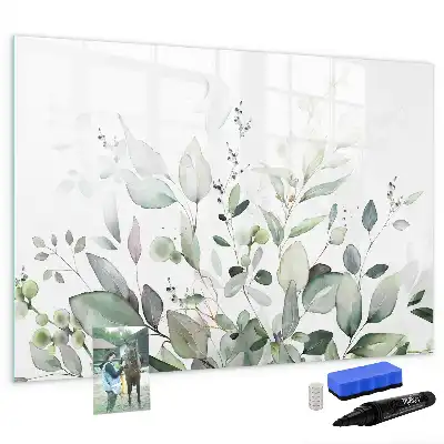 Magnetic glass dry erase board with plant leaves print