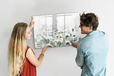 Magnetic glass dry erase board with plant leaves print