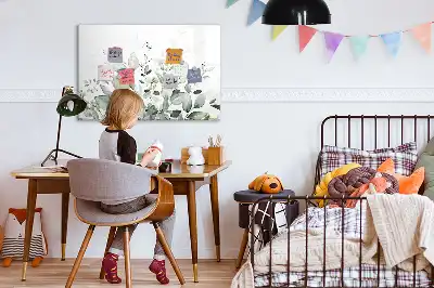 Magnetic glass dry erase board with plant leaves print