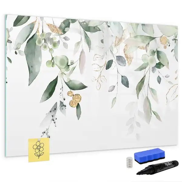 Magnetic marker board with plant leaves print