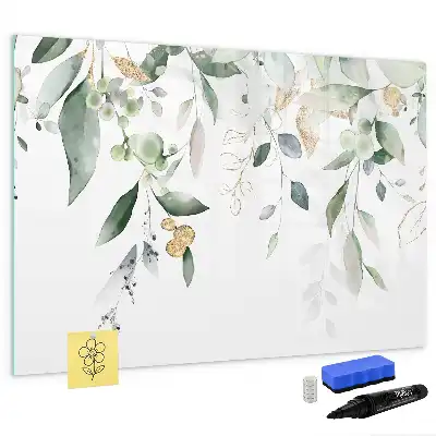 Magnetic marker board with plant leaves print