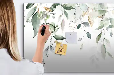 Magnetic marker board with plant leaves print