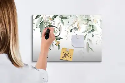 Magnetic marker board with plant leaves print