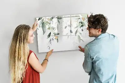 Magnetic marker board with plant leaves print