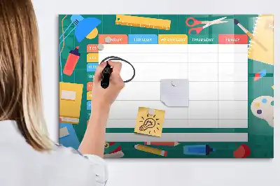 Magnetic glass dry erase board timetable design