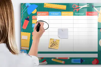 Magnetic glass dry erase board timetable design