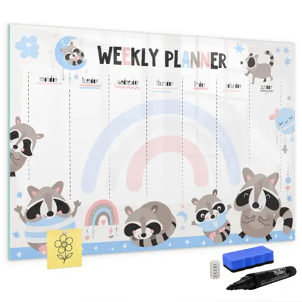 Magnetic glass dry erase weekly planner for children