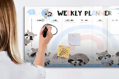 Magnetic glass dry erase weekly planner for children