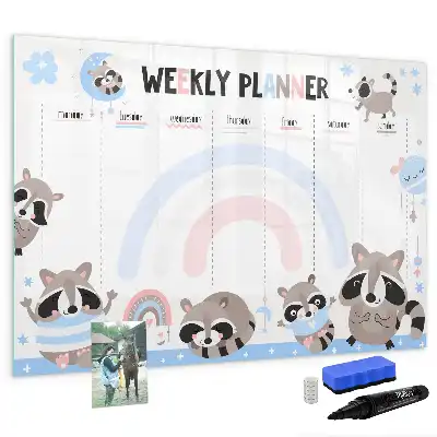 Magnetic glass dry erase weekly planner for children