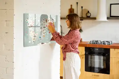 Magnetic glass dry erase board animal world map design