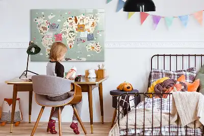 Magnetic glass dry erase board animal world map design