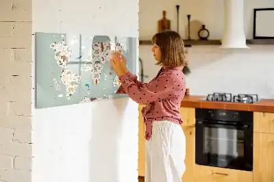 Magnetic glass dry erase board animal world map design