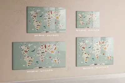 Magnetic glass dry erase board animal world map design