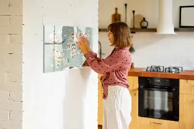 Magnetic glass dry erase board animal world map design