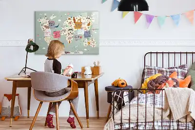 Magnetic glass dry erase board animal world map design