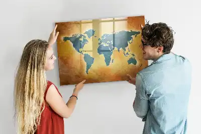 Magnetic marker board with an old world map design