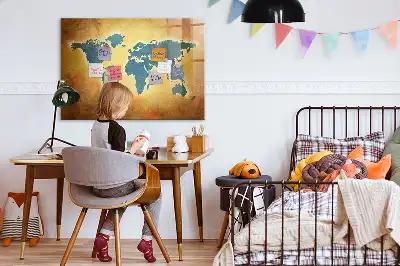 Magnetic marker board with an old world map design